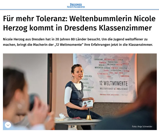 Artikel Dresdner Neueste Nachrichten 2022 über Nicole Herzog die 12 Weltmomente